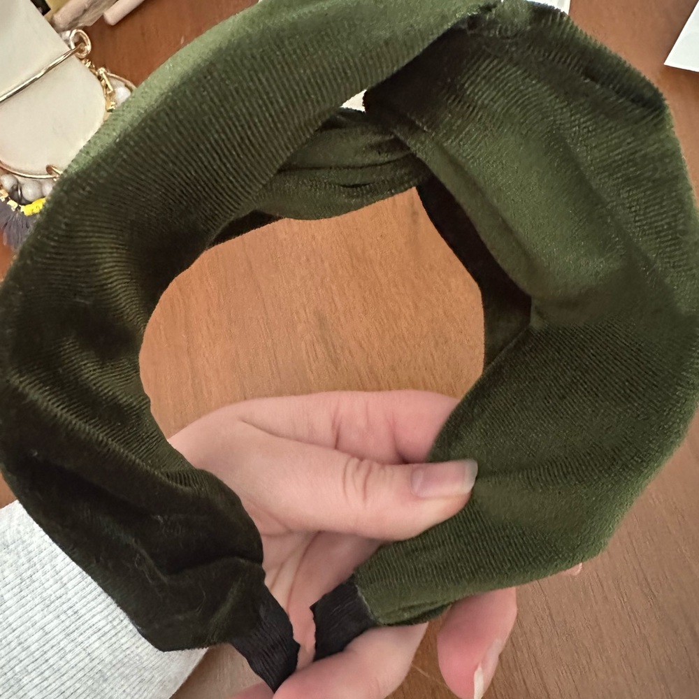 Olive Green Velvet Twist Headband - Picture 3 of 3